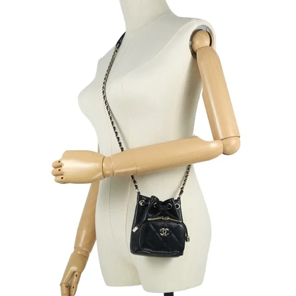 CHANEL Mini CC Black Pocket Caviar Leather Gold Chain & Leather Strap Bucket Bag - Picture 11 of 12